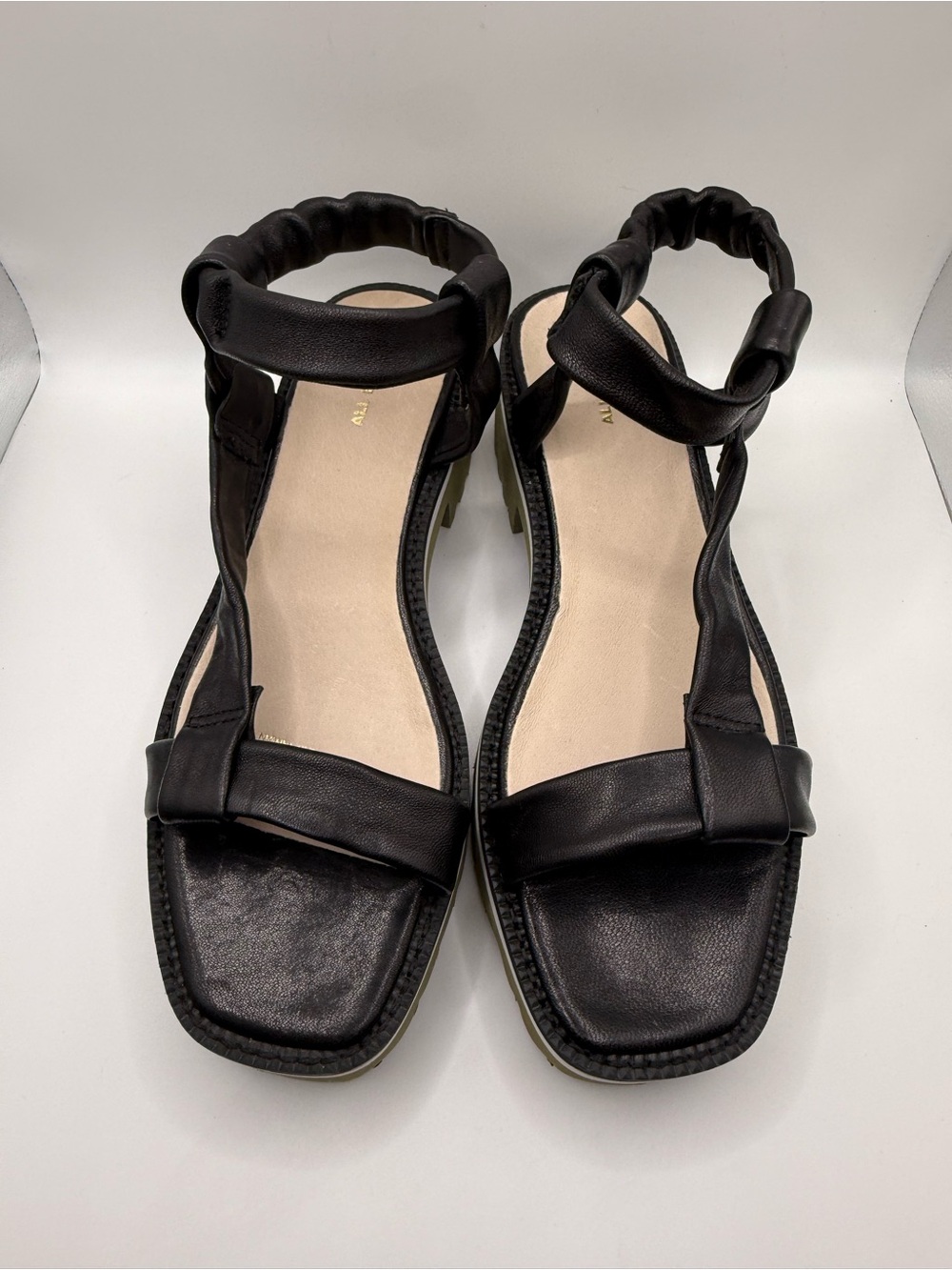 Women's Black Square-Toe Ankle-Strap Sandals